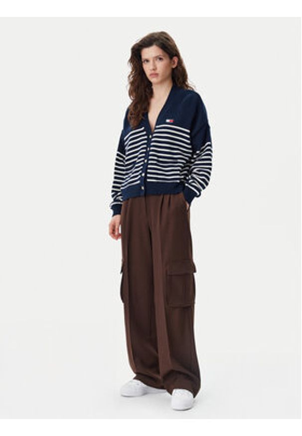 Tommy Jeans Kardigan DW0DW20257 Granatowy Relaxed Fit. Kolor: niebieski. Materiał: bawełna