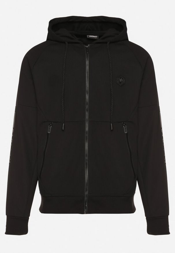 Born2be - Czarna Bluza z Kapturem z Ozdobną Aplikacją Napolene. Okazja: na co dzień. Typ kołnierza: kaptur. Kolor: czarny. Materiał: jeans. Długość rękawa: długi rękaw. Długość: długie. Wzór: aplikacja. Styl: casual