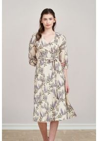 Marie Zélie - Sukienka Duilin Wisteria kremowa. Kolor: kremowy. Materiał: bawełna, wiskoza, tkanina. Typ sukienki: kopertowe #4