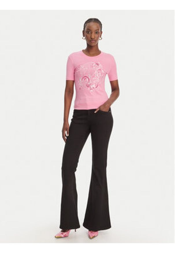 Versace Jeans Couture T-Shirt 80HAHE01 CJ02E Różowy Slim Fit. Kolor: różowy. Materiał: bawełna