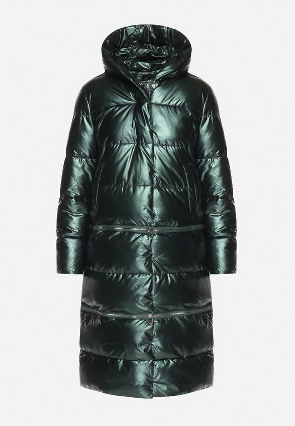 Born2be - Zielona Kurtka z Kapturem i Szerokim Pikowaniem o Regulowanej Długości Ansanna. Okazja: na co dzień. Typ kołnierza: kaptur. Kolor: zielony. Materiał: jeans. Styl: casual