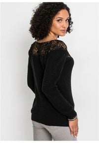 Sweter z koronką bonprix czarny. Kolor: czarny. Materiał: koronka. Wzór: koronka #5