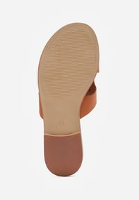 Renee - Brązowe Klapki VICES z Okrągłym Wycięciem i Metalicznym Detalem Lamecea. Okazja: na co dzień. Nosek buta: okrągły. Kolor: brązowy. Materiał: denim. Sezon: lato. Styl: casual, retro #2