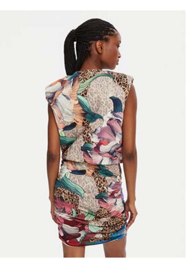 Just Cavalli Sukienka koktajlowa 78PAOE01 Kolorowy Slim Fit. Materiał: bawełna. Wzór: kolorowy. Styl: wizytowy