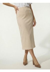 Sinsay - Prążkowana spódnica midi z cyrkoniami - beżowy. Kolor: beżowy. Materiał: prążkowany #1