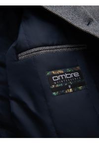 Ombre Clothing - Melanżowy męski długi płaszcz z kapturem – szary V1 - Rozmiar: XXL. Typ kołnierza: kaptur. Kolor: niebieski. Materiał: tkanina, wełna, poliester, materiał, syntetyk, włókno, nylon. Długość: długie. Wzór: melanż. Sezon: zima. Styl: elegancki #3