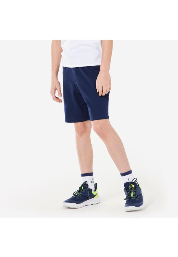 DOMYOS - Spodenki dziecięce Domyos. Okazja: na uczelnię. Kolor: niebieski. Materiał: bawełna, materiał. Styl: sportowy. Sport: joga i pilates
