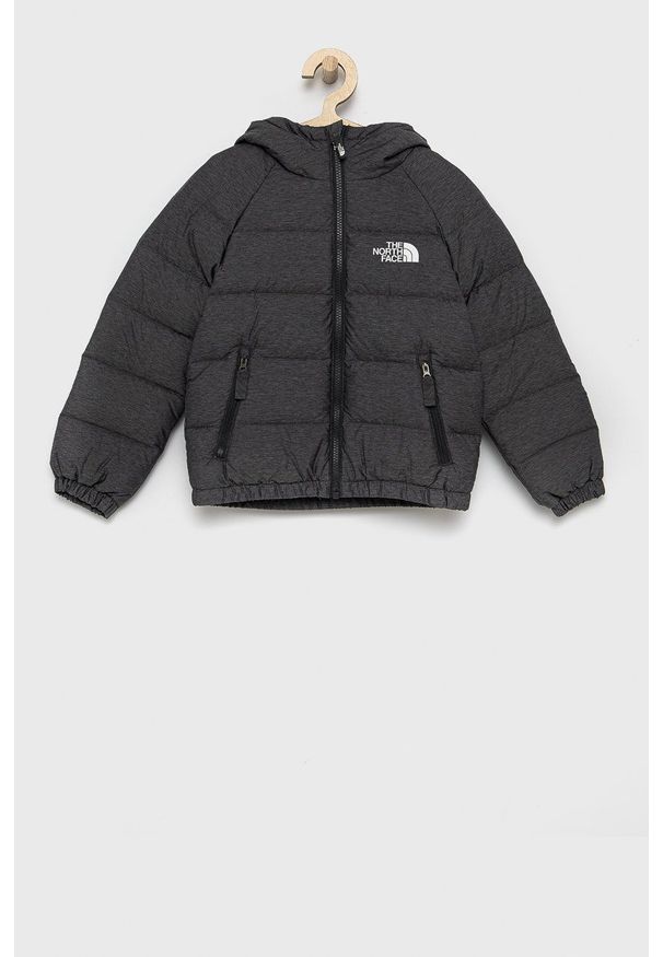 The North Face Kurtka puchowa dziecięca kolor szary. Okazja: na co dzień. Kolor: szary. Materiał: puch. Styl: casual
