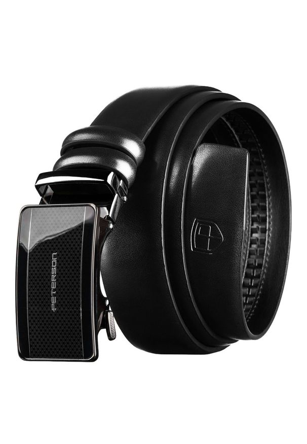 Czarny pasek męski z automatyczną klamrą wykonany ze skóry naturalnej Peterson PTN A018-AB-BLACK. Kolor: czarny. Materiał: skóra. Styl: elegancki
