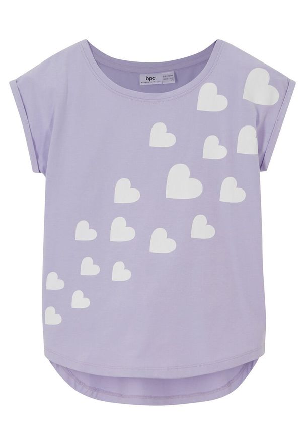 T-shirt dziewczęcy z bawełny organicznej bonprix jasny fioletowy. Kolor: fioletowy. Materiał: bawełna. Wzór: nadruk