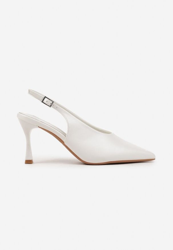 Renee - Białe Sandały na Szpilce w Stylu Slingback Delaneta. Okazja: na co dzień. Zapięcie: sprzączka. Kolor: biały. Materiał: jeans. Obcas: na szpilce. Styl: street, elegancki, casual
