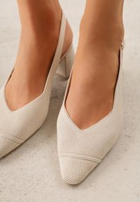 Born2be - Beżowe Czółenka VICES z Odkrytą Piętą na Komfortowym Obcasie z Miękką Wkładką Ryliea. Okazja: na co dzień, na spotkanie biznesowe. Zapięcie: sprzączka. Kolor: beżowy. Materiał: jeans, materiał. Obcas: na obcasie. Styl: casual, biznesowy, elegancki. Wysokość obcasa: średni #7