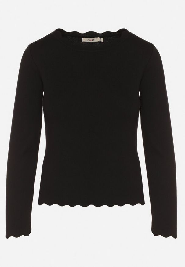 Born2be - Czarny Sweter z Wiskozą Ozdobiony Falbankami Mevita. Typ kołnierza: kołnierz z falbankami. Kolor: czarny. Materiał: wiskoza. Wzór: aplikacja. Styl: klasyczny, elegancki