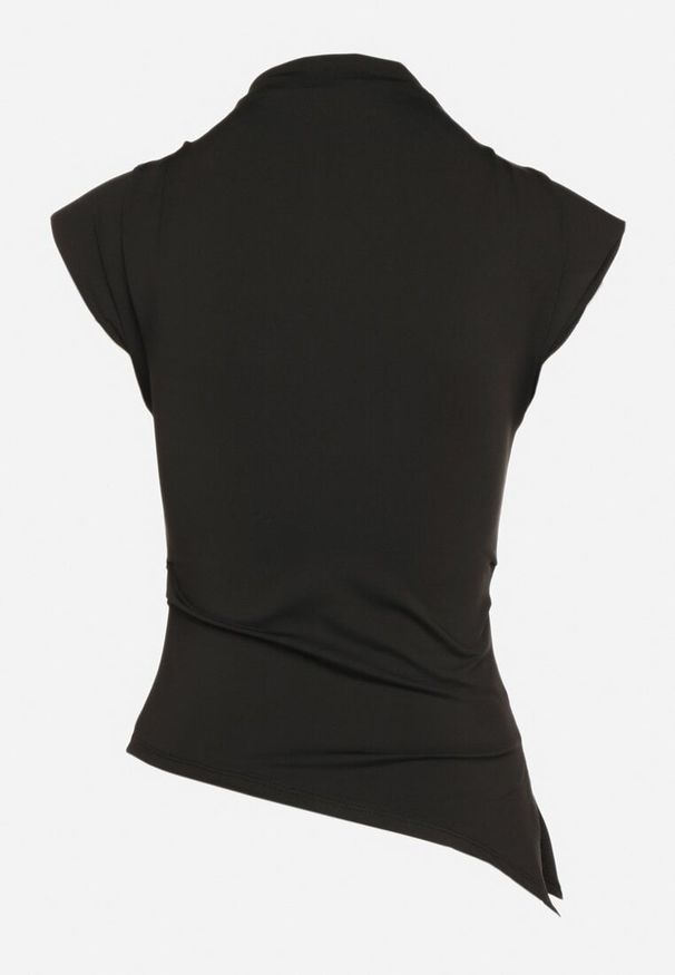 Born2be - Czarna Bluzka Satynowa z Wiskozą z Usztywnionymi Ramionami Ardisna. Okazja: na co dzień. Kolor: czarny. Materiał: wiskoza, satyna. Styl: casual, elegancki, klasyczny