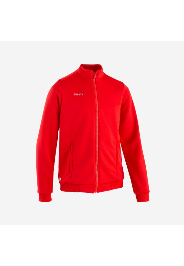 KIPSTA - Bluza piłkarska Kipsta Essential treningowa. Typ kołnierza: komin. Kolor: czerwony. Materiał: tkanina, elastan, prążkowany, materiał, poliester. Sport: fitness, piłka nożna