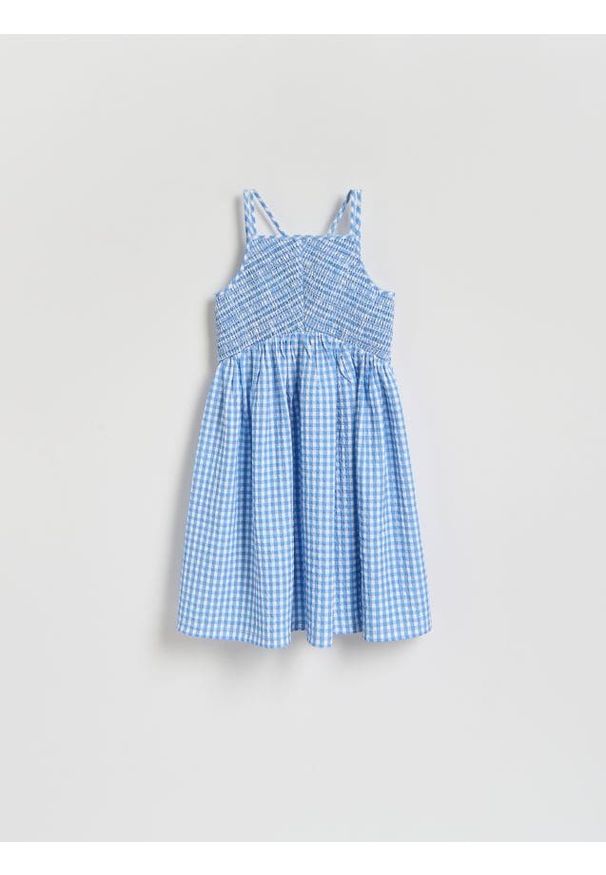 Reserved - Sukienka w kratę - jasnoniebieski. Kolor: niebieski. Materiał: dzianina