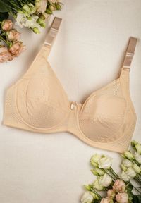 Renee - Jasnobeżowy Gładki Biustonosz z Cienkimi Ramiączkami Corinthia. Kolor: beżowy. Materiał: tkanina. Wzór: gładki #3
