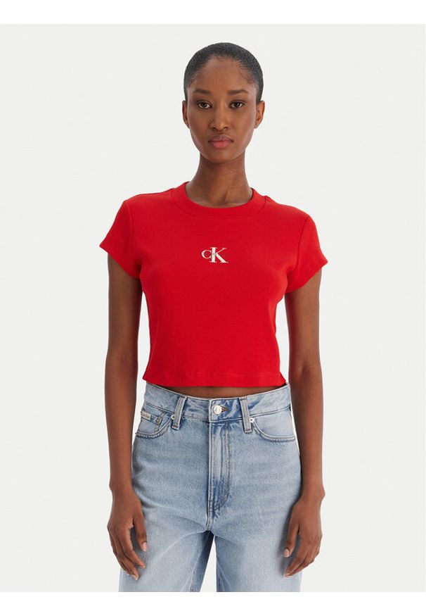 Calvin Klein Jeans T-Shirt LV047AB802 Czerwony Slim Fit. Kolor: czerwony. Materiał: bawełna