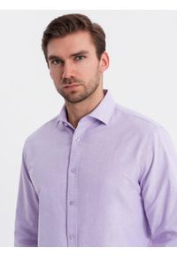 Ombre Clothing - Bawełniana męska pastelowa koszula typu oxford – lawendowa V2. Kolor: fioletowy. Materiał: bawełna. Wzór: aplikacja, ze splotem. Styl: klasyczny, elegancki #8