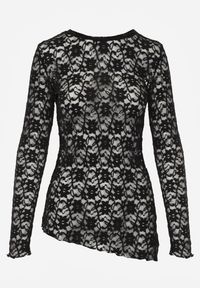 Renee - Czarna Bluzka z Koronki o Asymetrycznym Kroju Kortesta. Kolor: czarny. Materiał: koronka. Wzór: koronka #2