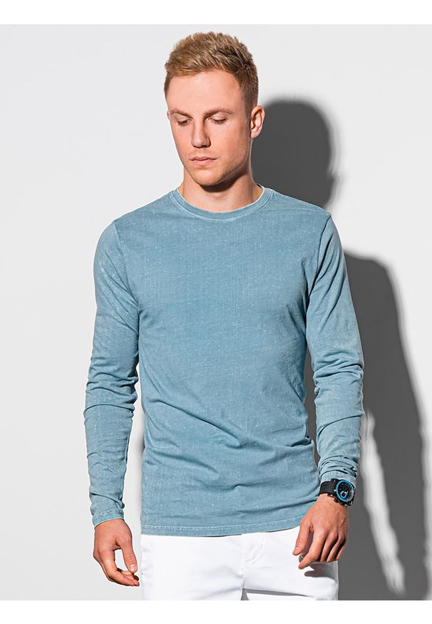 Ombre Clothing - Longsleeve męski bez nadruku L131 - błękitny - XXL. Kolor: niebieski. Materiał: bawełna. Długość rękawa: długi rękaw