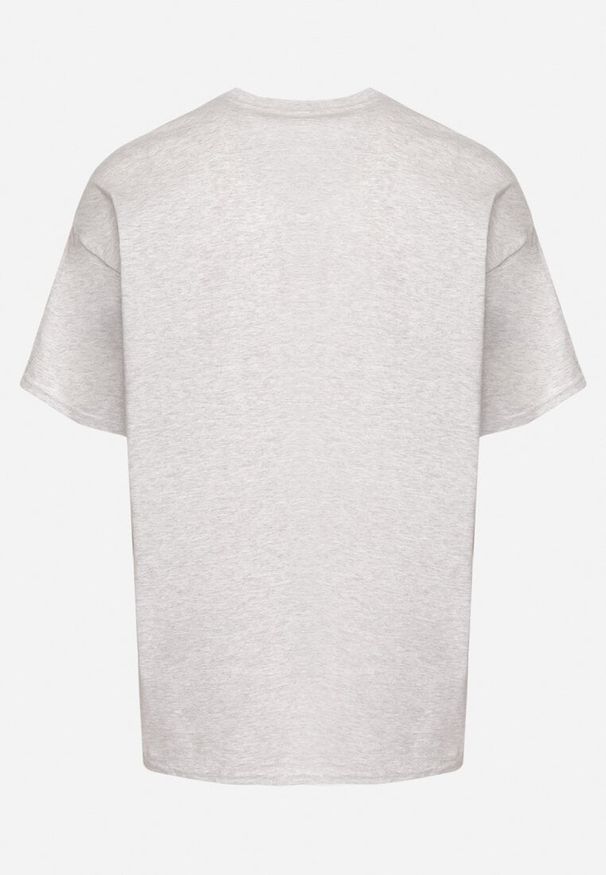Born2be - Szara Koszulka T-shirt z Bawełny Fodarella. Okazja: na co dzień. Kolor: szary. Materiał: bawełna. Wzór: aplikacja. Styl: casual, klasyczny, elegancki