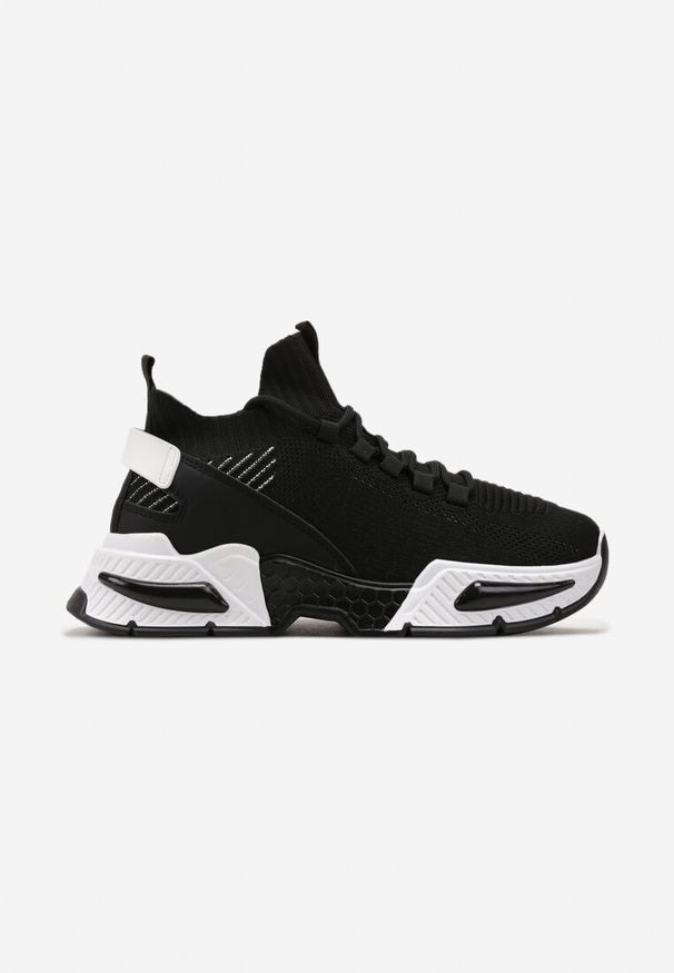 Born2be - Czarne Sneakersy ze Skarpetkową Cholewką i Grubą Podeszwą Lekkra. Okazja: na co dzień. Kolor: czarny. Szerokość cholewki: normalna. Sport: fitness