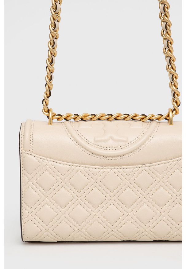 Tory Burch torebka skórzana kolor beżowy. Kolor: beżowy. Materiał: skórzane. Rodzaj torebki: na ramię