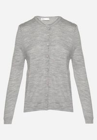 Born2be - Szary Kardigan Zapinany na Guziki ze Ściągaczem Omeana. Okazja: na co dzień, do pracy. Kolor: szary. Materiał: jeans. Styl: klasyczny, elegancki, casual