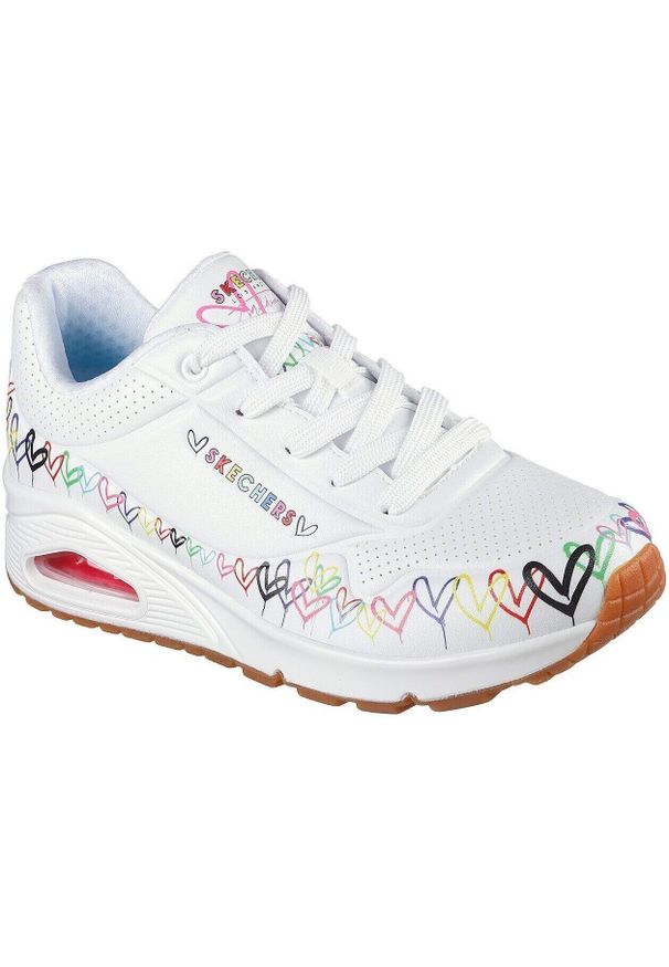 skechers - Buty sportowe damskie Skechers Uno Love All Aroun. Kolor: wielokolorowy, biały, różowy, zielony. Materiał: skóra ekologiczna, materiał