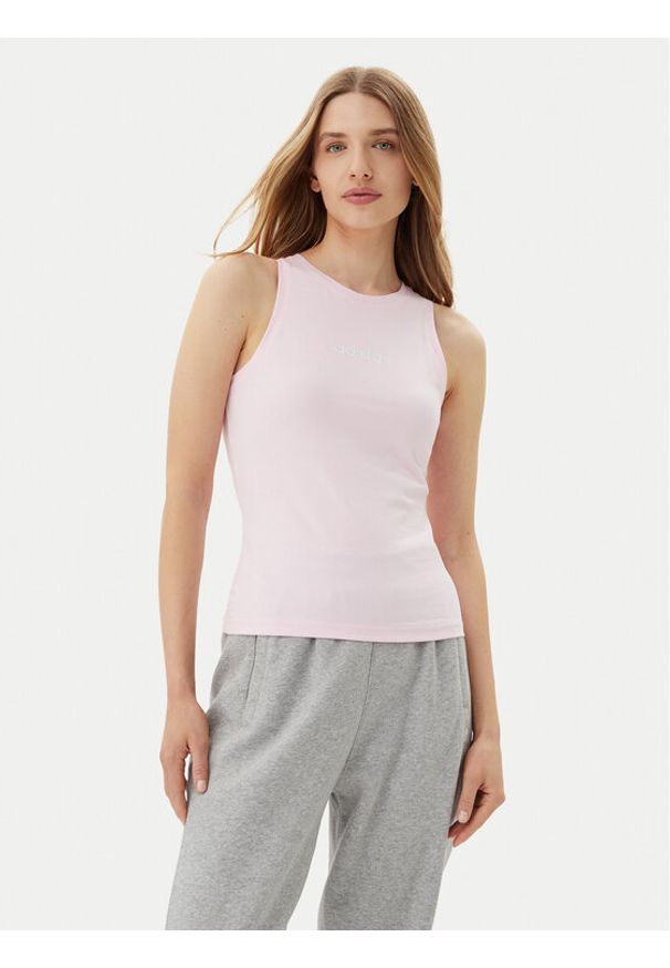 Adidas - adidas Top Essentials Linear JC5797 Różowy Slim Fit. Kolor: różowy. Materiał: bawełna