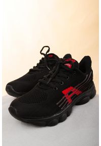 Casu - Czarne buty sportowe sznurowane casu 204/31r. Kolor: czarny, wielokolorowy, czerwony