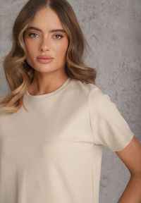 Renee - Beżowy Casualowy T-shirt z Bawełny Nealiara. Okazja: na co dzień. Kolor: beżowy. Materiał: bawełna. Wzór: aplikacja. Styl: casual #3