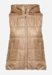 Born2be - Beżowa Kamizelka z Odpinanym Kapturem i Kieszeniami Pikowana Aggevia. Kolor: beżowy #6