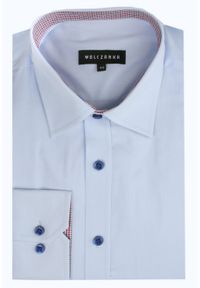 Koszula Wizytowa Wólczanka - Błękitna - Slim. Kolor: niebieski. Materiał: bawełna. Sezon: lato. Styl: wizytowy #3