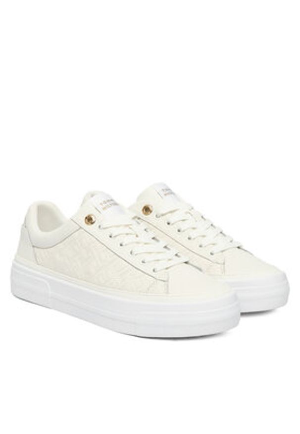TOMMY HILFIGER - Tommy Hilfiger Sneakersy Th Platform Sneaker Quilted FW0FW09265 Écru. Kolor: kremowy. Materiał: skóra. Obcas: na platformie