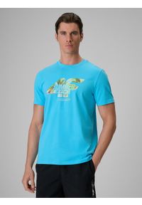 4f - 4F T-shirt regular z nadrukiem męski - niebieski S. Okazja: na co dzień. Kolor: niebieski. Materiał: materiał, bawełna. Długość: długie. Wzór: nadruk. Sezon: lato. Styl: klasyczny, casual #1