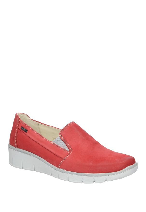 Helios - Czerwone półbuty skórzane slip on na koturnie helios 350. Zapięcie: bez zapięcia. Kolor: czerwony. Materiał: skóra. Obcas: na koturnie