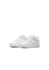Buty do chodzenia dla dzieci Nike Court Borough Low 2 Psv. Zapięcie: rzepy. Kolor: biały. Materiał: tkanina, materiał, skóra, syntetyk. Szerokość cholewki: normalna. Model: Nike Court. Sport: turystyka piesza