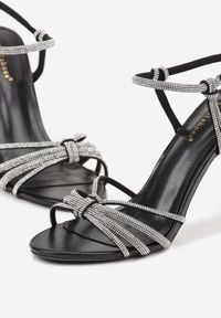 Born2be - Czarne Cyrkoniowe Sandały na Szpilce z Przeplatanymi Paseczkami Mirafera. Kolor: czarny. Materiał: satyna. Obcas: na szpilce #7