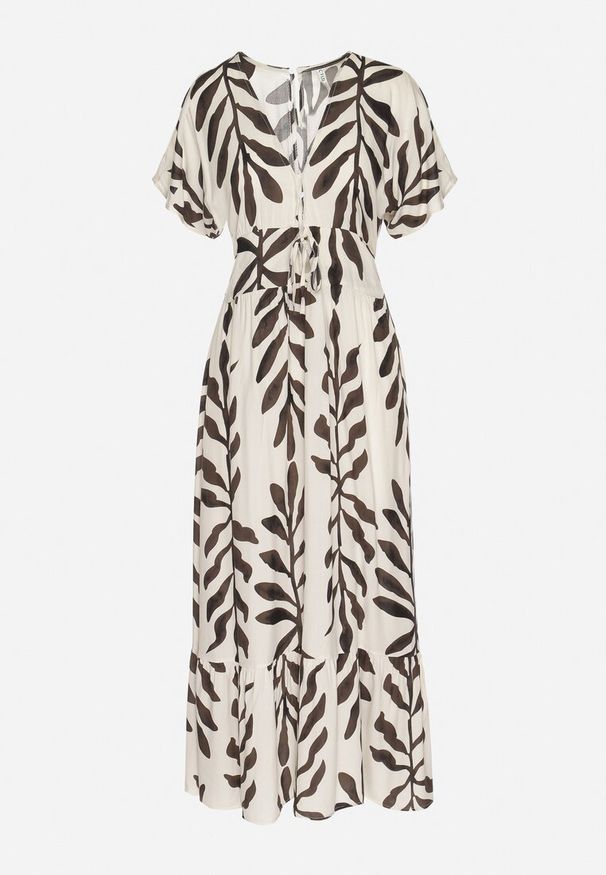 Born2be - Czarna Sukienka z Wiskozy Ozdobiona Liśćmi Erisola. Okazja: na co dzień. Typ kołnierza: dekolt w kształcie V. Kolor: czarny. Materiał: wiskoza. Wzór: aplikacja. Styl: elegancki, casual