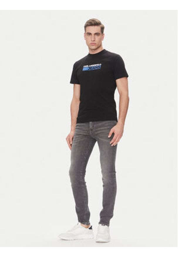 Karl Lagerfeld - KARL LAGERFELD T-Shirt A2M17074 Czarny Regular Fit. Typ kołnierza: dekolt w karo. Kolor: czarny. Materiał: syntetyk, bawełna