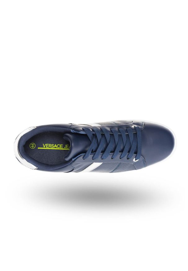 Granatowe sneakersy Versace Jeans ze srebrnymi wstawkami. Kolor: wielokolorowy, srebrny, niebieski