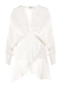 Born2be - Biała Sukienka Appobe. Okazja: na imprezę. Typ kołnierza: dekolt w serek. Kolor: biały. Materiał: tkanina, wiskoza. Wzór: aplikacja. Typ sukienki: kopertowe. Długość: mini #2