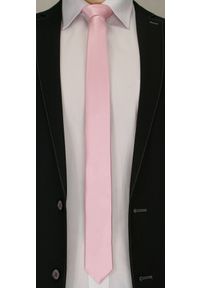 Wąski, Jednolity Krawat Męski, Lśniący - 5 cm - Angelo di Monti, Jasnoróżowy. Kolor: różowy. Wzór: jednolity #2