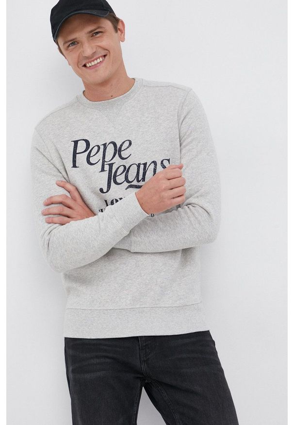 Pepe Jeans - Bluza bawełniana Lamarck. Okazja: na co dzień. Kolor: szary. Materiał: bawełna. Wzór: nadruk. Styl: casual