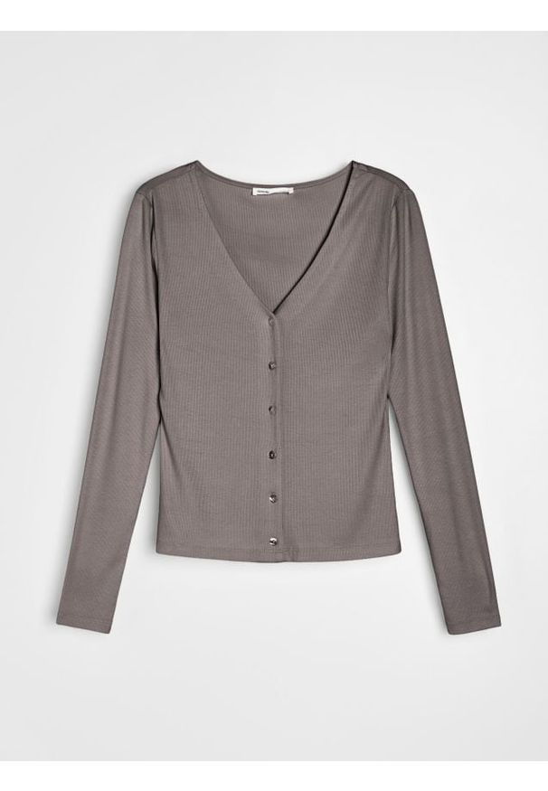 Sinsay - Prążkowana bluzka z wiskozy - brązowy. Kolor: brązowy. Materiał: prążkowany, wiskoza