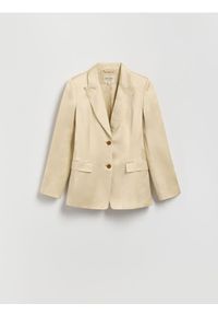 Reserved - Satynowa marynarka z domieszką lnu - kremowy. Kolor: kremowy. Materiał: satyna, len #1