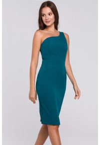 Sukienki.shop - Elegancka sukienka na jedno ramię ołówkowa morska. Okazja: na randkę, do pracy, na imprezę. Kolor: morski, czerwony. Typ sukienki: ołówkowe. Styl: elegancki. Długość: midi #2