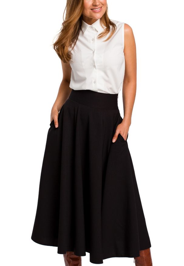 Style - Rozkloszowana spódnica z zaznaczoną talią. Materiał: len, materiał
